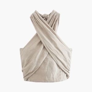 COMMENCE Beige Crisscross Halter Top